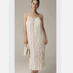 J. Crew Cream Crinkled Side-Slit Midi Dress in Size Small NEW